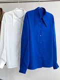 Blue Large Collar Loose Long Sleeves Shirts