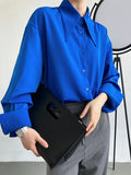 Blue Large Collar Loose Long Sleeves Shirts