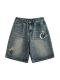 Short en denim ample brodé pour hommes