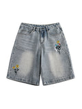 Short en denim ample brodé pour hommes