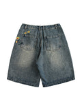 Lockere Jeansshorts mit Stickerei für Herren