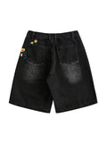 Short en denim ample brodé pour hommes