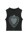 Retro Distressed Heart Shaped Print Tank Top