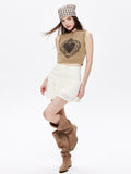 Retro Distressed Heart Shaped Print Tank Top