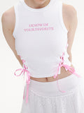 Colorful Drawstring Lettering Embroidery Tank Top