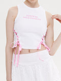 Colorful Drawstring Lettering Embroidery Tank Top