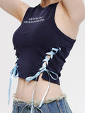 Colorful Drawstring Lettering Embroidery Tank Top