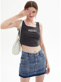 Letter Embroidery Short Style Navel Bare Tank Top