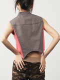 Contrast Color Patchwork Zipper Short Tank Top