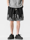 Men's Contrast Color Splicing Tassel Loose Denim Shorts