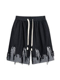 Men's Contrast Color Splicing Tassel Loose Denim Shorts