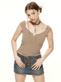 Lace Splicing Bow Slim Fit Short Sleeve Knits