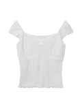 Lace Splicing Bow Slim Fit Short Sleeve Knits