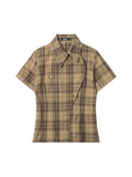 Preppy Style Plaid Slim Short Sleeves Shirts