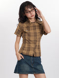 Preppy Style Plaid Slim Short Sleeves Shirts