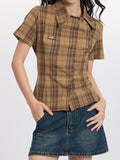 Preppy Style Plaid Slim Short Sleeves Shirts