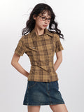 Preppy Style Plaid Slim Short Sleeves Shirts