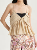 Plain V Neck Pleated Short Cami Top