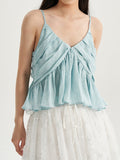 Plain V Neck Pleated Short Cami Top