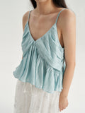 Plain V Neck Pleated Short Cami Top