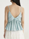 Plain V Neck Pleated Short Cami Top