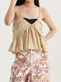 Plain V Neck Pleated Short Cami Top