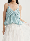 Plain V Neck Pleated Short Cami Top