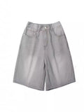 Men's Retro Loose Straight Gray Denim Shorts