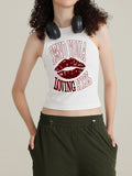 Vintage Washed Letter Print White Tank Top