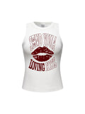 Vintage Washed Letter Print White Tank Top