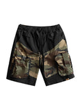 Short ample à épissage de couleur contrastée camouflage pour hommes