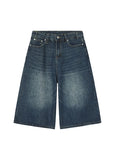 Short ample en denim délavé vintage pour hommes