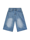 Short ample en denim délavé vintage pour hommes