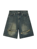 Men's Retro Distressed Holes Denim Shorts