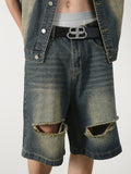 Men's Retro Distressed Holes Denim Shorts