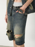 Men's Retro Distressed Holes Denim Shorts