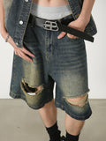 Men's Retro Distressed Holes Denim Shorts