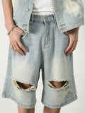 Jeansshorts im Washed-Distressed-Look für Herren