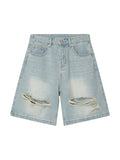 Men's Washed Distressed Denim Shorts