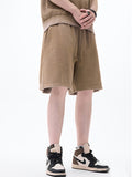 Men's Plain Washed and Distressed Loose Shorts