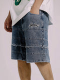 Men's Letter Embroidery Casual Denim Shorts