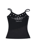 O Ring Mesh Panel Rhinestone Cami Top