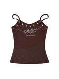 O Ring Mesh Panel Rhinestone Cami Top