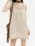 Retro Knit Hollow Colorblock Tank Top