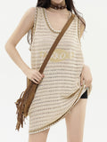 Retro Knit Hollow Colorblock Tank Top