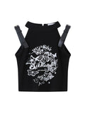 Street Style Butterfly Print Slim Fit Tank Top