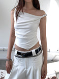 Plain Lrregular Twist Shoulder Tank Top