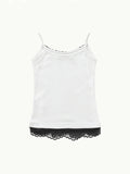 Contrast Color Lace Panel Crewneck Cami Top