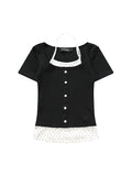 Contrast Color Stitching Fake Two Pieces Short Sleeve Knits