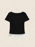 Contrast Color Stitching Fake Two Pieces Short Sleeve Knits